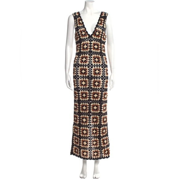 DISSH Dresses Dissh Brown Printed Crochet Long Dress Poshmark